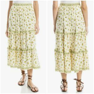 💕MAX STUDIO💕 Ruffle Tiered Midi Skirt ~ Natural Lemon Harvest XL NWT